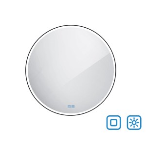 Fekete kerek LED tükör 800 × 800 érintésérzékelővel